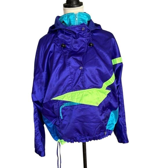 Vintage Obermeyer Women's Blue and Purple Windbreaker Jacket Size 8 80s Sports - Picture 2 of 11
